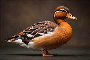 Beautiful duck on a solid color background. ai generative photo