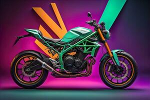 Modern powerful sports motorcycle on a colorful background. ai generative photo