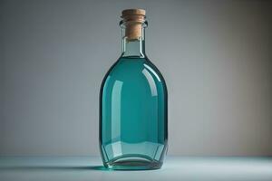 Bottle with a liquid on a solid color background. ai generative photo