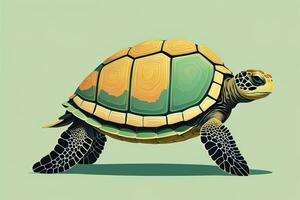illustration of a turtle on a green background in cartoon style. ai generative photo