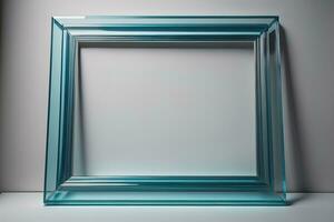 Glass picture frame on a solid color background. ai generative photo