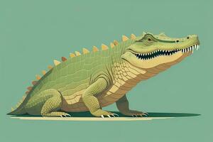 Crocodile on green background. Vector illustration in retro style. ai generative photo