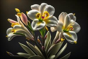 Bouquet of crocus and tulips on solid color background. ai generative photo