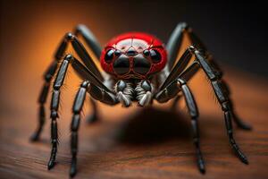 jumping spider closeup on solid color background, copyspace. ai generative photo