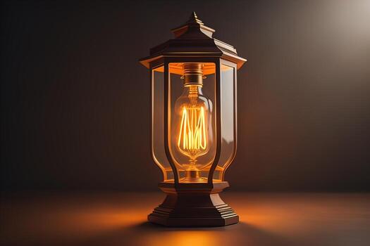 Lantern with glowing light on dark background. ai generative photo