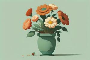 Flowerpot with daisies. Vector illustration in retro style. ai generative photo