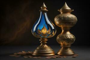 a vintage oriental vase on a solid color background. ai generative photo