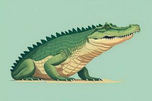 Crocodile on green background. Vector illustration in retro style. ai generative photo