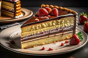 tarta de queso en un negro lámina. tonificado ai generativo foto