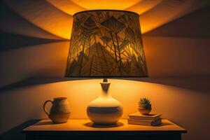 decorative table lamp on solid color background. ai generative photo