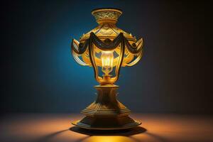 Lantern on a wooden table and a dark background. ai generative photo