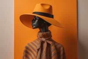 Stylish female hat on mannequin. ai generative photo