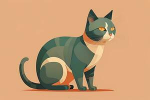 Cute cat sitting on the floor. Vector illustration in retro style. ai generative photo