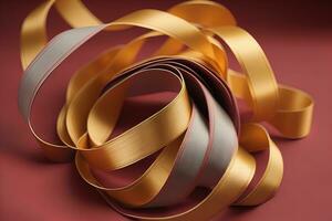 Shiny satin ribbon in brown color isolated on white background. ai generative photo