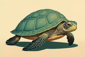 ilustración de un Tortuga en un verde antecedentes en dibujos animados estilo. ai generativo foto