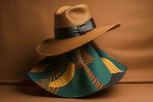 Stylish female hat on mannequin. ai generative photo
