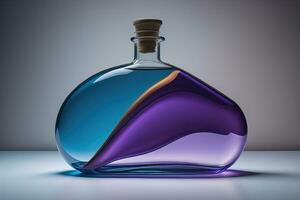 Bottle with a liquid on a solid color background. ai generative photo