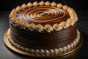 chocolate pastel con crema en un sólido color antecedentes. tonificado ai generativo foto