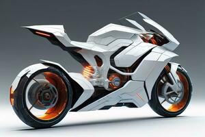 a white super sports motorcycle on a gray background. ai generative photo