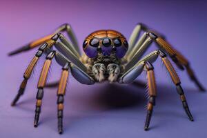 jumping spider closeup on solid color background, copyspace. ai generative photo