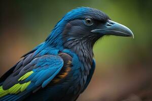 cerca arriba retrato de un negro cuervo, corvus corax. ai generativo foto