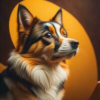 Portrait of a cute dog on a colorful background. Studio shot. ai generative photo