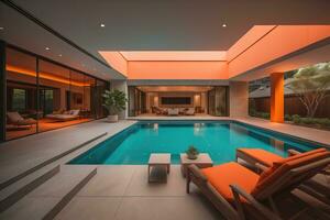 Swimming pool in a modern villa, ai generative photo