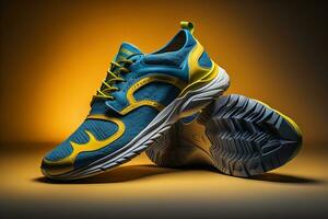 Men's shoes on a solid colour background. Studio shot. ai generative photo