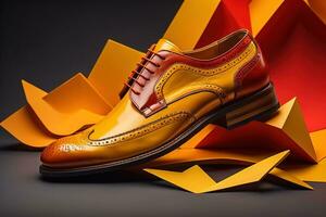 Men's shoes on a solid colour background. Studio shot. ai generative photo