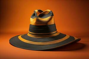 Fashionable hat on a solid color background. ai generative photo
