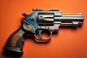 Semi-automatic handgun on a solid color background. Close-up. ai generative photo