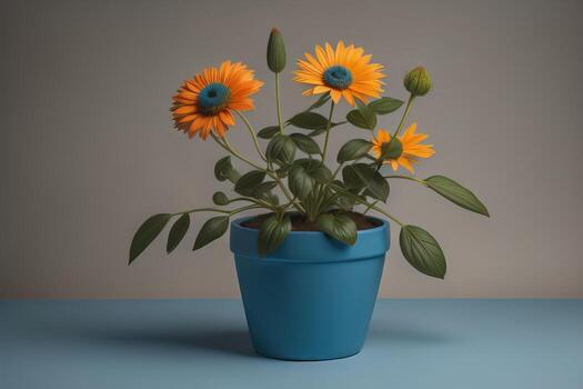 flores en un maceta en un sólido color antecedentes. ai generativo foto