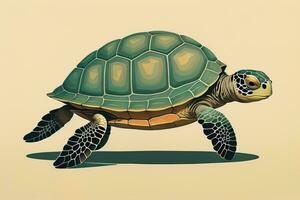 ilustración de un Tortuga en un verde antecedentes en dibujos animados estilo. ai generativo foto