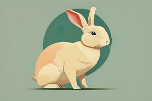 Vector illustration of a cute white rabbit sitting on a gray background. ai generative photo