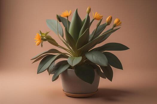 flores en un maceta en un sólido color antecedentes. ai generativo foto