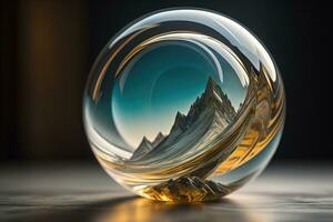 Transparent crystal ball on a wooden table. ai generative photo