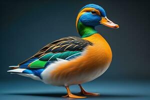 Beautiful duck on a solid color background. ai generative photo