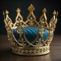 low key image of beautiful golden queen, king crown. ai generative photo