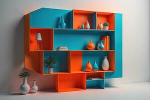 Bookshelf in scandinavian interior. ai generative photo