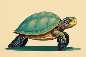 ilustración de un Tortuga en un verde antecedentes en dibujos animados estilo. ai generativo foto