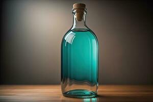 Bottle with a liquid on a solid color background. ai generative photo