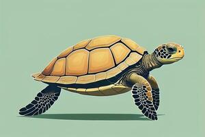 illustration of a turtle on a green background in cartoon style. ai generative photo