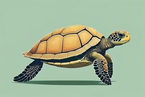 ilustración de un Tortuga en un verde antecedentes en dibujos animados estilo. ai generativo foto