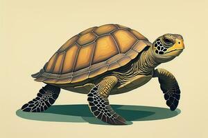 illustration of a turtle on a green background in cartoon style. ai generative photo