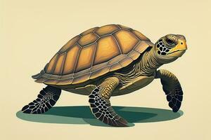 ilustración de un Tortuga en un verde antecedentes en dibujos animados estilo. ai generativo foto