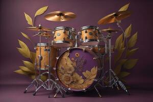 Colorful drum on a solid color background. ai generative photo