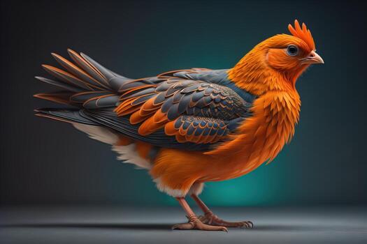 Colorful chicken on a solid color background, studio photo. ai generative photo