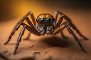 jumping spider closeup on solid color background, copyspace. ai generative photo