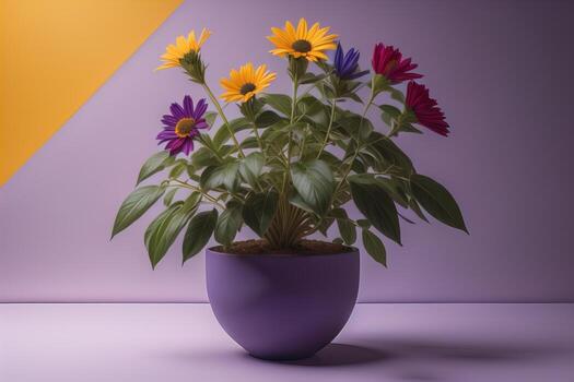 flores en un maceta en un sólido color antecedentes. ai generativo foto