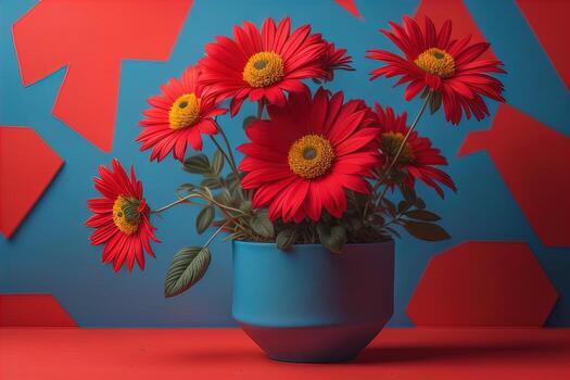flores en un maceta en un sólido color antecedentes. ai generativo foto